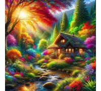 Jinmer Sunlight Woods Cabin Diamond Painting Kits,DIY 5D Diamond Art Painting Kit Full Square Drill 45x45cm Gem Art Embroidery Cross Stitch Canvas Painting for Adults Living Room Bedroom Wall Decor