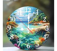 Jinmer Wall Clock,Battery Operated 12 Inch Tropical Island Scenery wall clocks Silent Non Ticking for Kitchen Living Room Dining Room Bedroom and Bathroom Decorative (battery not included)