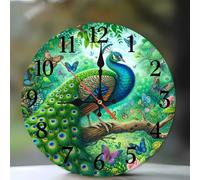 Jinmer Wall Clock,Battery Operated 20 cm Jungle Butterfly Peacock wall clocks Silent Non Ticking for Kitchen Living Room Dining Room Bedroom and Bathroom Decorative (battery not included)