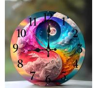 Jinmer Wall Clock,Battery Operated 35 cm Colored Yin Yang Clouds wall clocks Silent Non Ticking for Kitchen Living Room Dining Room Bedroom and Bathroom Decorative (battery not included)