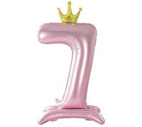 JinminTrade 42 Inch Standing Pink Number 7 Balloons Wit Crown, 7th Birthday Balloons for Girls, 7th Birthday Party Decoration Supplies, Happy Birthday Balloons. (Pink 7)