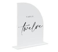 JINMURY 10 Pack White Acrylic Half Arch Sign with Stand | 5x7 Inch Half Arch Acrylic Blank Sign and Base, DIY Wedding Table Numbers, Wedding Signage, Events& Parties