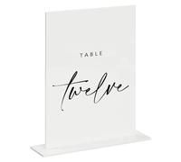 JINMURY 5x7 Inch White Acrylic Sign with Stand | 10 Pack Blank White Acrylic Table Signs and Base for DIY Wedding Table Numbers, Wedding Signage, Events& Parties