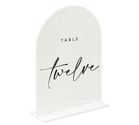 JINMURY 5x7 Inch White Modern Minimalist Arch Acrylic Sign with Stand | 10 Pack Blank White Acrylic Arch Table Signs with Base for DIY Wedding Table Numbers, Arched Wedding Signage, Events & Parties