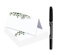 JINMURY Eucalyptus Place Cards with Pen, 50 Pack, Green, 3.5 x 2 Inches, Wedding or Dinner Party Place Cards