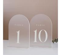 JINMURY Frosted Arch Table Numbers for Wedding Reception, 10 Pack 5x7 Frosted Arch Acrylic Table Signs with Holder Acrylic Table Numbers 1-10, Perfect for Wedding Table Centerpiece Decoration