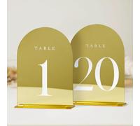 JINMURY Gold Mirror Arch Table Numbers for Wedding, 5x7" Acrylic Table Signs With Stand, 20 Pack 1-20, Perfect for Wedding Reception