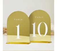 JINMURY Gold Mirror Table Numbers 1-10 With Stands, 10 Pack 5x7" Acrylic Arch Sign for Wedding Reception