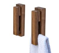 JINMURY Modern Wooden Towel Holders -Set of 2 Self Adhesive Towel Hook Wood Wall Mounted Towel Holder Home Decor- Durable, Easy Installation,Firmly Holds Towel (Walnut)