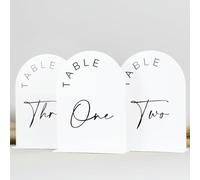 JINMURY White Arch Wedding Table Numbers 1-10 with Stands, 5x7 Inch Acrylic Arch Sign with Black Lettering, White Acrylic Table Numbers for Wedding Reception