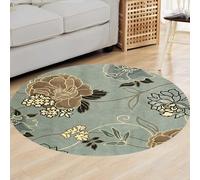 JINMUXUAN Area Rugs Circle,Sage Green,Round Diameter 110 cm, Sage Green, Brown Yellow Floral Contemporary Design, Washable Non-Slip Rug for Living Room Bedroom Laundry Kitchen Hallway, Beauty Comes
