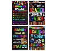 Jinniee 4 Pcs Library Decor Sets for Classrooms - 11x17 Inch Bulletin Board Posters for School Reading Corners