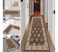 Jinnrug Carpet Runner Rug for Hallway Non slip，Brown，Traditional Washable Area Rug Corridor Kitchen Bedroom Living Room Entryway Floor Mat 60x350cm/80x400cm (Size : 80×270cm/2.6ft×8.9ft)