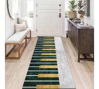 Jinnrug Carpet Runner Rug for Hallway Non slip，Narrow Corridor Kitchen Living Room Entryway Decor Floor Mats 80X200cm Doormat Runner Grey, Green, Gold(60×600cm/2ft×19.7ft)