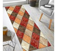 Jinnrug Geometric Patterns Orange Brown Hallway Runner Rug Non Slip Washable Home Decor Lounge Balcony Hall Kitchen Corridor Runner Carpet 100x500cm(80×600cm/2.6ft×19.7ft)