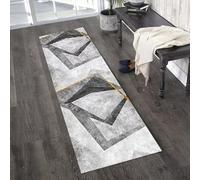 Jinnrug Runner Rug for Hallway Non slip 60cm/70cm/80cm/100cm Wide Geometric Patterns Grey Living Room Bedroom Balcony Playroom Bedside Runner Carpet(60×150cm/2ft×4.9 ft)