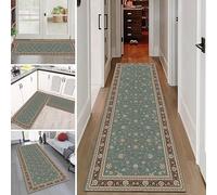 Jinnrug Traditional Long Carpet Runners for Hallway Non-slip, Vintage Green Washable Area Rug Corridor Kitchen Stair Narrow Runner Rug 60cm/80cm/90cm Wide (Size : 90×270cm/3ft×8.9ft)