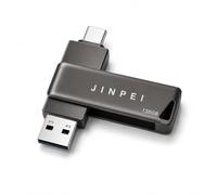 JINPEI 128GB Dual USB 3.2 Gen 1 Type-C Jump Drive, Titanium Grey | USB-C Flash, Metal Housing, Swivel Design, Thumb Drive JSB-128B