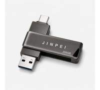 JINPEI 256GB Dual USB 3.2 Gen 1 Type-C Jump Drive, Titanium Grey | USB-C Flash, Metal Housing, Swivel Design, Thumb Drive JSB-256B