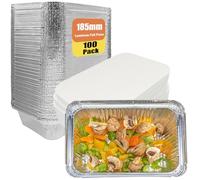 JinPhon 100 Pack Aluminium Foil Trays With Lids 700ml, Heavy-Duty Disposable Roasting Trays, Foil Oven Trays Safe for BBQ, Meal Prep & Batch Cooking