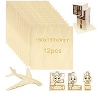 JinPhon 12x Linden Wood Sheets for DIY Wood Cricut, 150 x 150 x 3 mm, Laser Pyrography, Laser Cutting, Wood Engraving, Model Making, Unfinished Natural Color