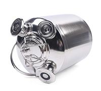 JINPRDAMZ 10L Stainless Steel Cleaning Container, Silver Beer Cleaning Barrel with 3 Head Cleaning Container Lid, Beer Cleaning Can for Home Brewing, Hotel Bar, Pub