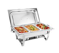 JINPRDAMZ 3-Grid Chafing Dish Professional Set 9 L, Stainless Steel Heat Container with Folding Stand, 2 x Fuel Paste Containers and 2 x Food Pans, Food Warmer for Catering, Buffet and Party
