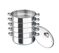 JINPRDAMZ 30cm 5-Tier Stainless Steel Steamer Pot Set with Glass Lid, Silver