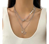 JINQIGG Fashionable Multilayer Star Charm Collar Necklace Adjustable Length Imitation Pearls Clavicle Chain Alloy Jewelry Gift Street Alloy Pendant Necklace