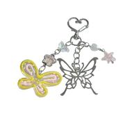 JINQIGG Hand Painted Butterfly Beaded Keychain For Bag Charm Spring Theme Double Tone Sparkling Jewelry Phone Accessory Trendy Beaded Charm With Chain