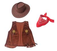 JINQIGG Western Cow Boy Costume For Kids Cow Boy Hat Vest Bandana Set Halloween Fancy Dress Accessories Western Outfits Gifts Halloween Cowboy Costumes For Men