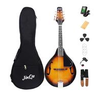 JinQu Model A mandolin instrument for beginners, children, adults; 8-string acoustic mandolin selection of spruce and Sabili; Starter kit: Tuner, strings, straps, pick, wipe cloth,Sunburst