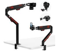 JINRAIKO Overhead Camera Mount with 360° Adjustable Arm & Phone Holder for TikTok Live Streaming Photography Studio Content Creation, Desk Mount for for DSLR Camera/Webcam/Microphone, Black
