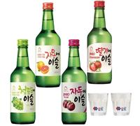 Jinro Chamisul Soju Fruity Flavours - Pack of 4 (Grapefruit, Plum, Grape, Strawberry) + 2 Soju Glass