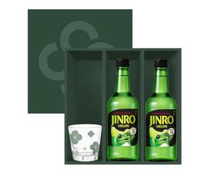 Jinro Chamisul Soju - Melon Flavour 350ml 13% Alc./Vol Gift Set - 2x Korean Soju Bottles with Shot Glass & Gift Box | Limited Edition Melon Flavour