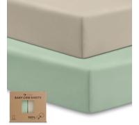 Jinrobabes Cot Bed Sheets 140 x 70 fitted Next To Me Crib Sheets Soft Breathable Oeko-Tex Organic Cotton Cot Bed Mattress Fitted Sheet 140 x 70 (Khaki & Green)