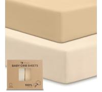 Jinrobabes Cot Bed Sheets 140 x 70 fitted Next To Me Crib Sheets Soft Breathable Oeko-Tex Organic Cotton Cot Bed Mattress Fitted Sheet 140 x 70 (Beige & Light Brown)