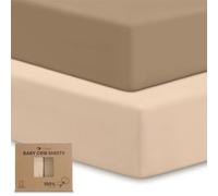 Jinrobabes Cot Bed Sheets 140 x 70 fitted Next To Me Crib Sheets Soft Breathable Oeko-Tex Organic Cotton Cot Bed Mattress Fitted Sheet 140 x 70 (Khaki & Dark Brown)