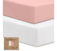 Jinrobabes Cot Bed Sheets 140 x 70 fitted Next To Me Crib Sheets Soft Breathable Oeko-Tex Organic Cotton Cot Bed Mattress Fitted Sheet 140 x 70 (White & Pink)