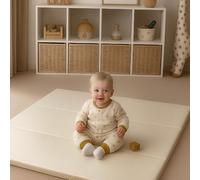 Jinrobabes Leather Baby Play Mat Foldable,127x127cm Thicken Foam Cushioned & Waterproof Playpen Mat for Infants and Toddlers, Stylish and Just Wipe-Clean Playmat (White, 127X127CM)