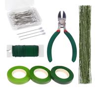 JINRUBY Florist Wire and Floral Tape - Floral Arrangement Kit with Cutter Green Tape Boutonniere Pin 26 22 Stem Wire for Bouquet Wrap Florist DIY Wreath Making Supplies