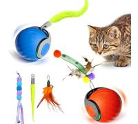 JinRui-T 2 PCS Active Rolling Ball with Tail for Cats,5PCS Teaser Baits,Smart Interactive Kitten Toy with Feather Tail,2 Speeds Rechargeable Moving Cat Toys for Indoor Cats,Interactive Pet Toy Ball