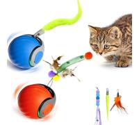 JinRui-T 2 PCS Active Rolling Ball with Tail for Cats,Speedy Tail Cat Toys for Indoor Cats,Smart Interactive Kitten Toy Rechargeable Moving Cat Toys,Interactive Pet Toy Ball with 5PCS Teaser Baits