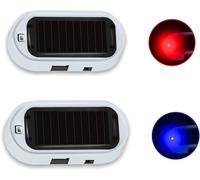 JinRui-T 2PCS Solar Power Fake Car Alarm LED Light Simulated Dummy Warning Anti-Theft LED Flashing Security Light Car Alarm System Lamp with USB Port Blue & Red Light