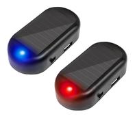 JinRui-T 2PCS Solar Power Fake Car Alarm LED Light Simulated Dummy Warning Anti-Theft LED Flashing Security Light Car Alarm System Lamp with USB Port Blue & Red Light