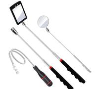 JinRui-T 4PCS Telescopic Inspection Mirror,Flexible Magnetic Pick-Up Tool,Portable Round 360 Degree Rotating LED Inspection Mirror Pick Up Rod Flashlight and Round/Square Inspection Mirror
