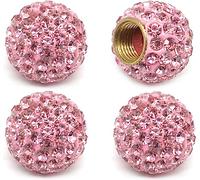 JinRui-T Bling Tire Valve Stem Caps, Universal Handmade Crystal Rhinestone Car Tire Wheel Valve Stem Air Covers Bling Car Accessories for Car, SUV, Truck, Bike and Motorcycle (Pink)