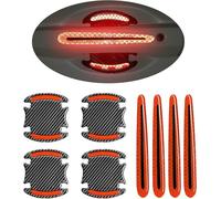 JinRui-T Universal 3D Carbon Fiber Car Handle Protector, 8 Pieces, Red Reflective Strips, Silicone, Door