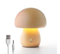 JinsenTGG Mushroom Lamp Wooden, Portable Dimmable Bedside Lamp with USB Charging, Wireless Night Light, Mushroom Table Lamp for Home Decor Bedroom, Rechargeable LED Bedside Desk Light (Beech)