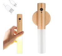 JinsenTGG Wooden Wall Light, Indoor Night Light with Motion Sensor, Magnetic Rechargeable Wireless Battery Wall Lights for Bedroom, Hallway, Stairway, Children Room and More (Ash wood-1pc)